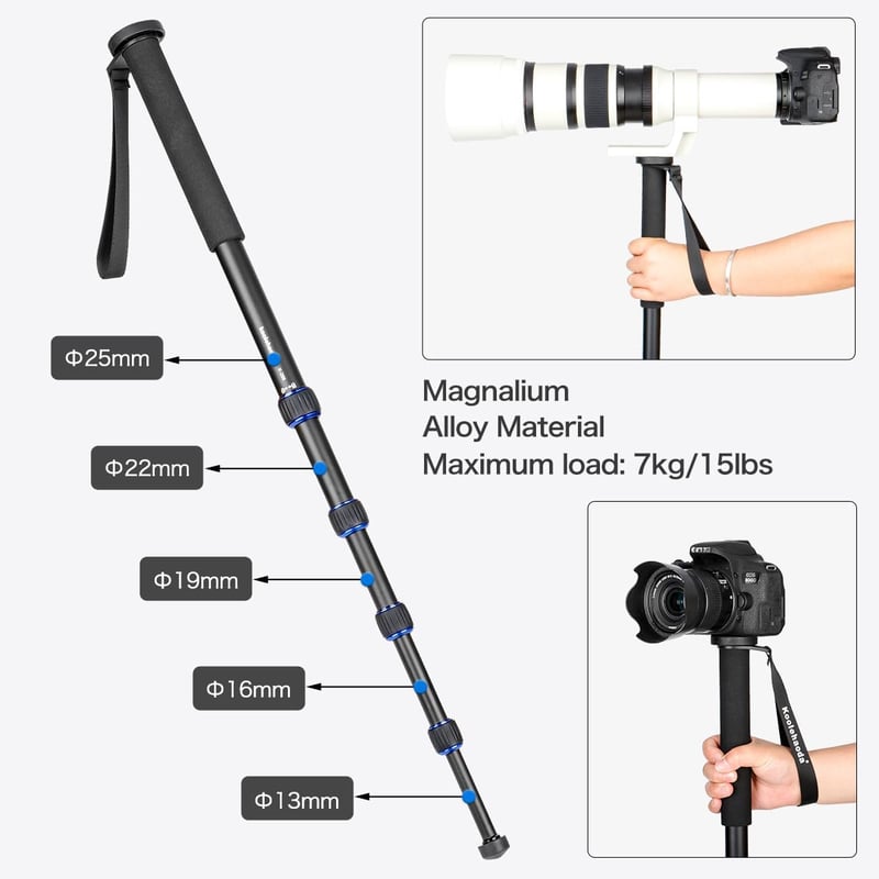Koolehaoda alumínium kamera monopod alpesi bot fogantyúval 5 részes 7kg terhelhetőség