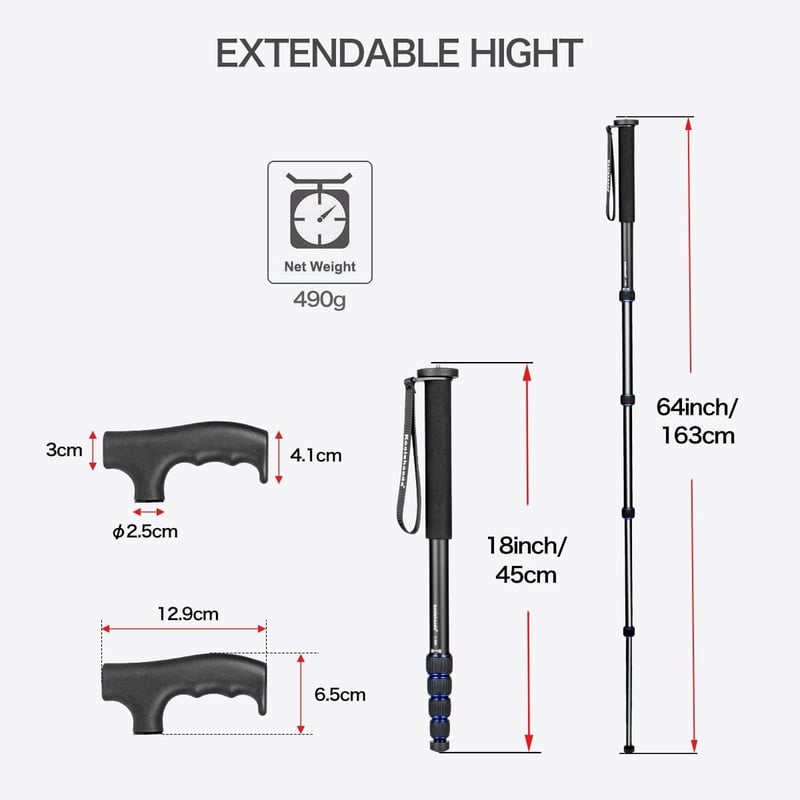 Koolehaoda alumínium kamera monopod alpesi bot fogantyúval 5 részes 7kg terhelhetőség