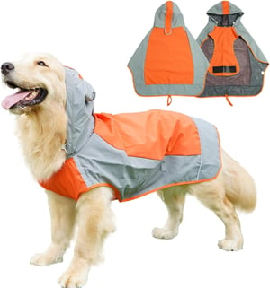 Pelerină de ploaie impermeabilă pentru câini KoolYouth cu glugă și benzi reflectorizante - portocaliu - 3XL