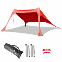 KooMover Šator za zaštitu od sunca na plaži za 4-5 osoba, vodootporni poliester, tenda za zaštitu od sunca, lagano prijenosno sklonište za plažu, crveni 2