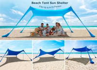 KooMover Strandnapernyő Sátor 3x3m - Vízálló, Könnyű, XL Méretű Napvédő Árnyékoló Alumínium Vázzal - Kék Színű Strand Pavilon 5