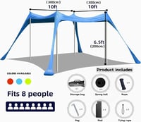 KooMover Strandnapernyő Sátor 3x3m - Vízálló, Könnyű, XL Méretű Napvédő Árnyékoló Alumínium Vázzal - Kék Színű Strand Pavilon 6