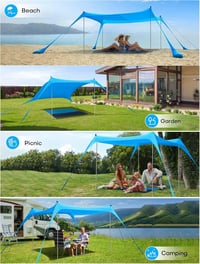 KooMover Strandnapernyő Sátor 3x3m - Vízálló, Könnyű, XL Méretű Napvédő Árnyékoló Alumínium Vázzal - Kék Színű Strand Pavilon 7
