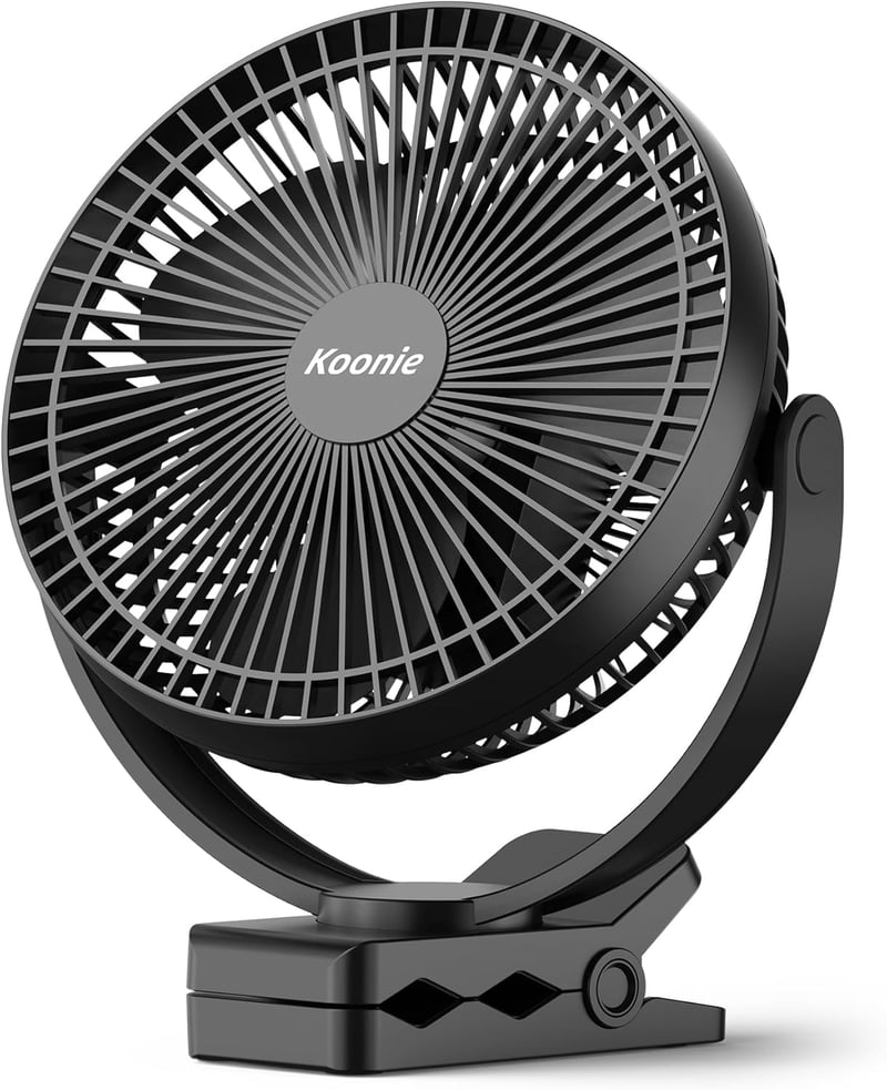 Koonie 10000 mAh Hordozható Ventilátor USB, 20cm, 4 Fokozat, 360° Forgás, Csendes