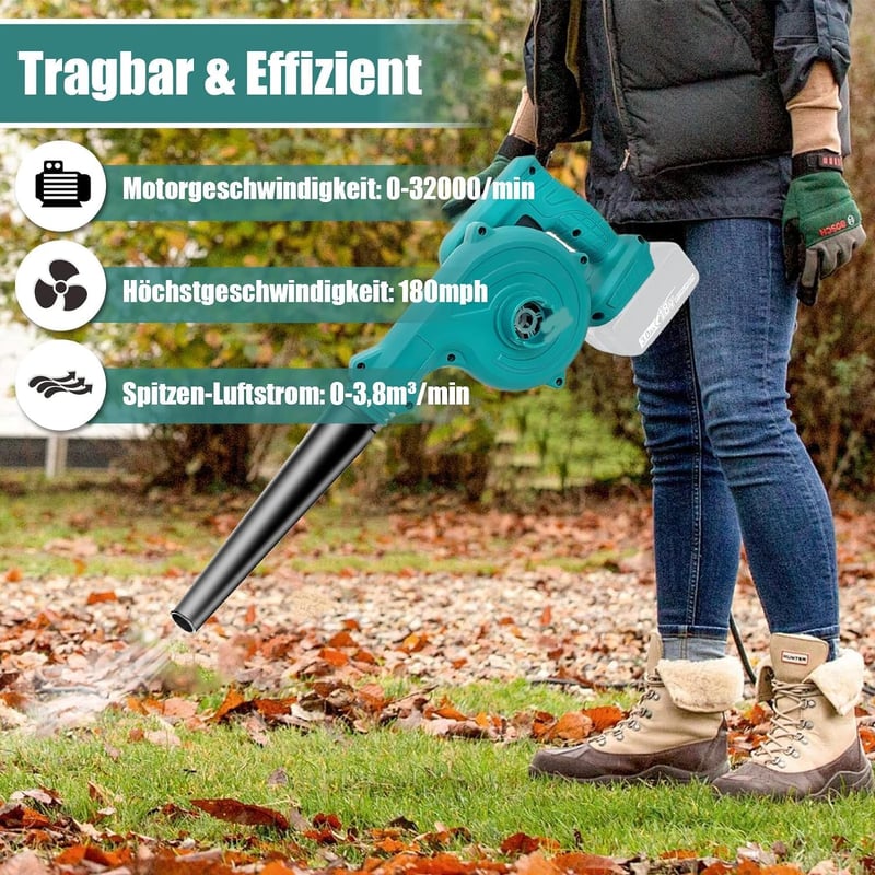 KOONLONG Akkumulátoros Lombfúvó és Porszívó Makita 18V Kompatibilis - Vezeték Nélküli Kerti Fúvó Levelekhez, Autó és Sarok Tisztításhoz