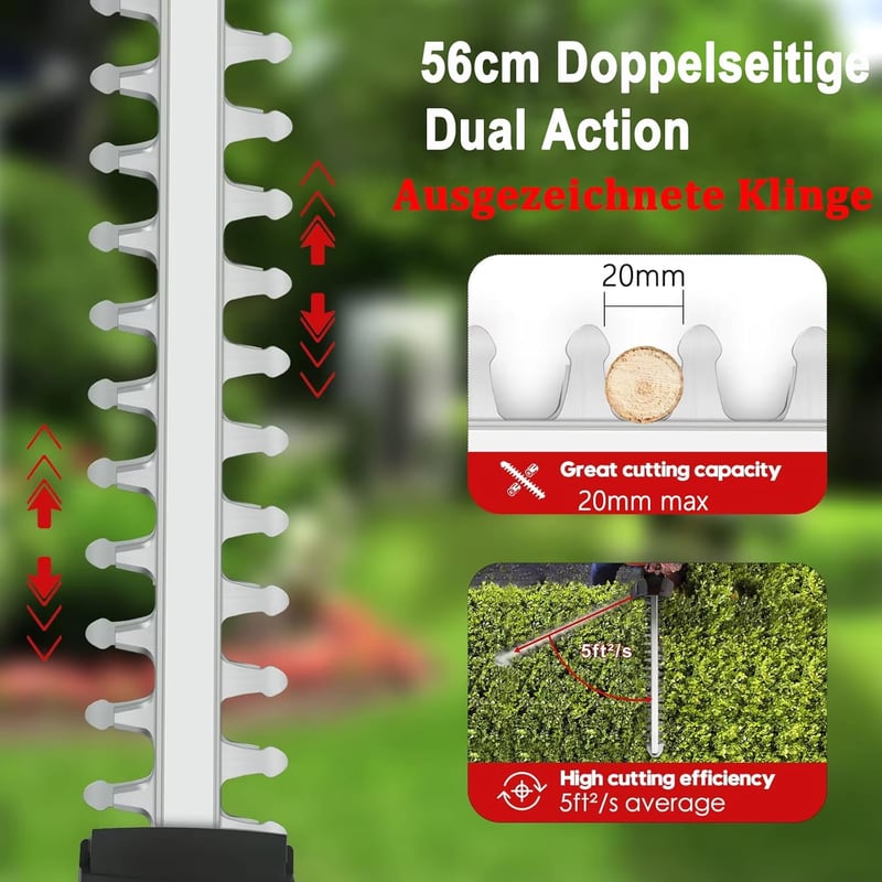 KOONLONG Akkumulátoros Sövényvágó Makita 18V Akkuhoz, 51cm Vágóhossz, 20mm Fogköz, Ergonomikus Fogantyú, Biztonsági Védelem