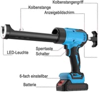 KOONLONG Elektromos Kinyomópisztoly Makita 18V Akkumulátorral Kompatibilis - 4 Sebességes Szilikon Adagoló LED Világítással Tömítéshez 7