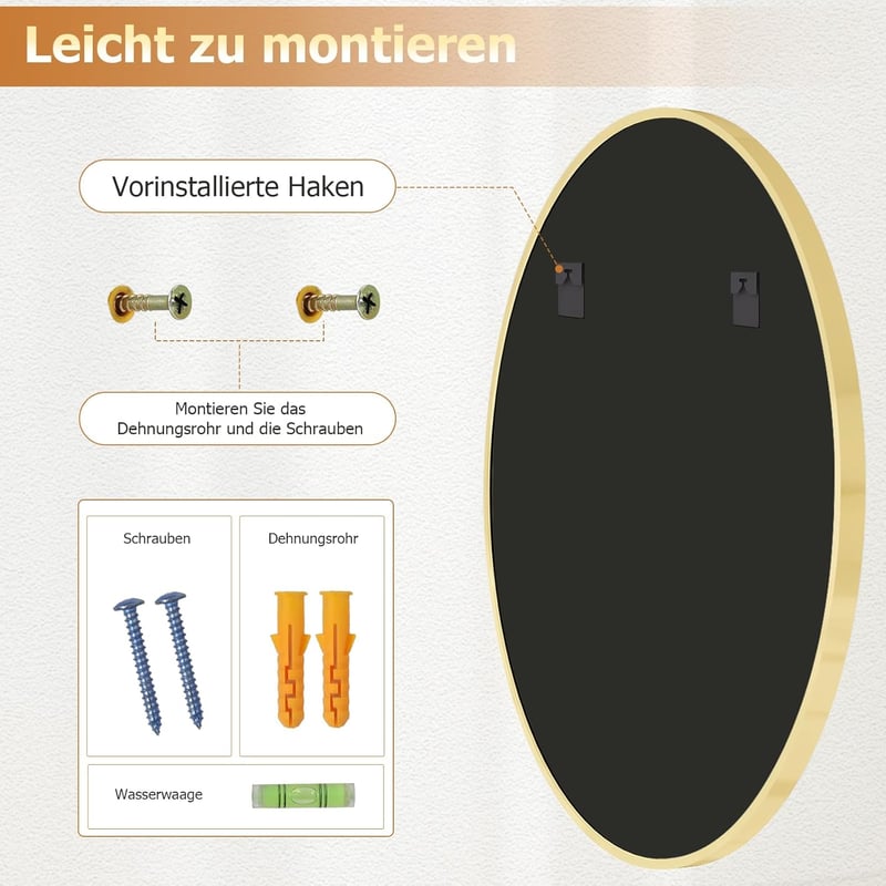 Koonmi 80 cm Kerek Arany Fali Tükör Alumínium Kerettel - Fürdőszobába, Nappaliba, Hálószobába, Előszobába, Modern Dekoráció
