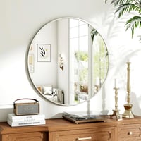 Oglindă rotundă de perete Koonmi 70 cm cu ramă metalică argintie pentru baie, sufragerie, dormitor 1