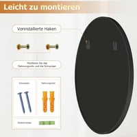 Koonmi 80 cm Kerek Fekete Tükör Alumínium Kerettel - Fürdőszobába, Nappaliba, Hálószobába, Előszobába - Fali Dekoráció 3