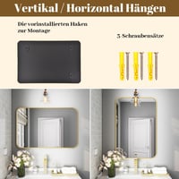 Koonmi Arany Falitükör 75x122 cm - Alumínium Kerettel, Lekerekített Sarkokkal, HD Nano Üveg, Fürdőszobai Tükör, Vízszintesen vagy Függőleges 7