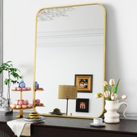Koonmi Arany Falitükör 75x122 cm - Alumínium Kerettel, Lekerekített Sarkokkal, HD Nano Üveg, Fürdőszobai Tükör, Vízszintesen vagy Függőleges 2