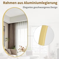 Koonmi Arany Ovális Fürdőszobai Tükör 56x96 cm - Edzett Üveg Fali Tükör Alumínium Kerettel, Torzításmentes, Függőleges/Vízszintes Akasztássa 3