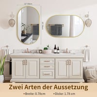 Koonmi Arany Ovális Fürdőszobai Tükör 56x96 cm - Edzett Üveg Fali Tükör Alumínium Kerettel, Torzításmentes, Függőleges/Vízszintes Akasztássa 5