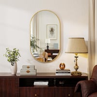 Koonmi Arany Ovális Fürdőszobai Tükör 56x96 cm - Edzett Üveg Fali Tükör Alumínium Kerettel, Torzításmentes, Függőleges/Vízszintes Akasztássa 6