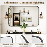 Koonmi Fekete Fürdőszobai Tükör 75x122 cm - Alumínium Kerettel, Lekerekített Sarkokkal, HD Nano Üveg, Függőleges/Vízszintes Falra Szerelhető 4