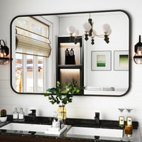 Koonmi Fekete Fürdőszobai Tükör 75x122 cm - Alumínium Kerettel, Lekerekített Sarkokkal, HD Nano Üveg, Függőleges/Vízszintes Falra Szerelhető 1