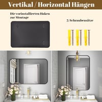 Koonmi Fekete Fürdőszobai Tükör 75x122 cm - Alumínium Kerettel, Lekerekített Sarkokkal, HD Nano Üveg, Függőleges/Vízszintes Falra Szerelhető 7