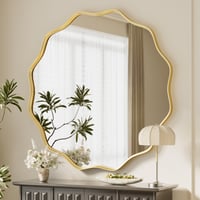 Koonmi okrúhle nástenné zrkadlo s vlnitým okrajom, 105 cm, zlaté 2