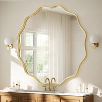 Koonmi okrúhle nástenné zrkadlo s vlnitým okrajom, 105 cm, zlaté 3