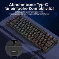 KOORUI 60% mechanikus gamer billentyűzet, QWERTZ, piros kapcsoló - fekete 3