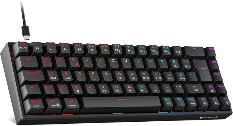 KOORUI 60% mechanikus gamer billentyűzet, QWERTZ, piros kapcsoló - fekete