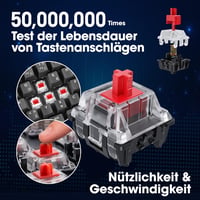 KOORUI 60% mechanikus gamer billentyűzet, QWERTZ, piros kapcsoló - fekete 4