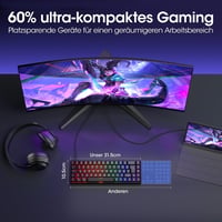KOORUI 60% mechanikus gamer billentyűzet, QWERTZ, piros kapcsoló - fekete 5