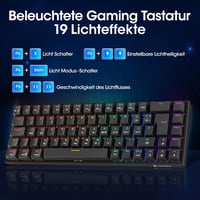 KOORUI 60% mechanikus gamer billentyűzet, QWERTZ, piros kapcsoló - fekete 2