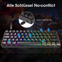 KOORUI 60% Mechanikus Gaming Billentyűzet RGB Háttérvilágítás Német QWERTZ Piros Switch - 61 Tasten-Kabelgebunden, red switch 3