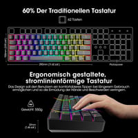 KOORUI 60% Mechanikus Gaming Billentyűzet RGB Háttérvilágítás Német QWERTZ Piros Switch - 61 Tasten-Kabelgebunden, red switch 4