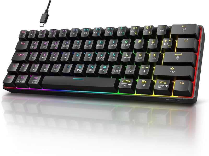 KOORUI 60% Mechanikus Gaming Billentyűzet RGB Háttérvilágítás Német QWERTZ Piros Switch - 61 Tasten-Kabelgebunden, red switch