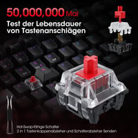 Mechanická herná klávesnica KOORUI bezdrôtová/Bluetooth/USB, 82 kláves, QWERTZ, RGB, červené spínače 5