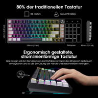 Mechanická herná klávesnica KOORUI bezdrôtová/Bluetooth/USB, 82 kláves, QWERTZ, RGB, červené spínače 6