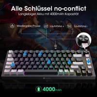 Mechanická herná klávesnica KOORUI bezdrôtová/Bluetooth/USB, 82 kláves, QWERTZ, RGB, červené spínače 3