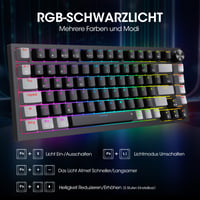 Mechanická herná klávesnica KOORUI bezdrôtová/Bluetooth/USB, 82 kláves, QWERTZ, RGB, červené spínače 2