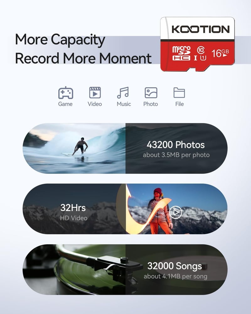 KOOTION 16GB Micro SD kártya 10 darab Class 10 UHS-I MicroSDHC memóriakártya