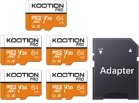 KOOTION 64GB Micro SD kártya 5 darab U3 100MB/s MicroSDXC adapter 1