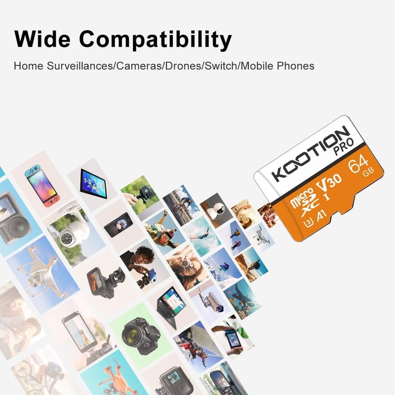 KOOTION 64GB Micro SD kártya 5 darab U3 100MB/s MicroSDXC adapter