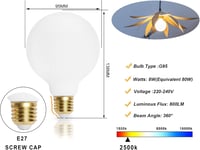 KOOYWAN Dimmelhető Opál LED Filament Izzó E27 8W, Meleg Fehér 6