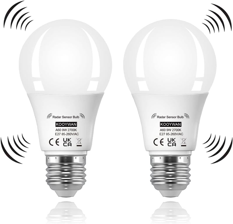 KOOYWAN E27 Mozgásérzékelős LED Izzó 9W - Meleg Fehér Radar Lámpa Folyosókhoz, Fürdőszobákhoz, Garázsokhoz - 2 db Csomag

AI: I've created a