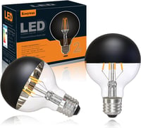 KOOYWAN G80 E27 LED Filament Izzó 6W - Fekete Tükrös Fejű, 2700K Meleg Fehér, Matt Fekete Koronás, Árnyékmentes Világítás, 2db 1