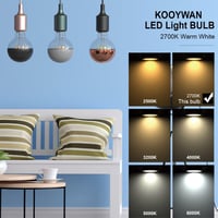 KOOYWAN G80 E27 LED Filament Izzó 6W - Fekete Tükrös Fejű, 2700K Meleg Fehér, Matt Fekete Koronás, Árnyékmentes Világítás, 2db 5