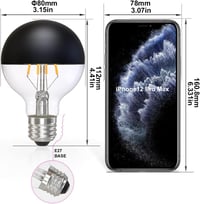 KOOYWAN G80 E27 LED Filament Izzó 6W - Fekete Tükrös Fejű, 2700K Meleg Fehér, Matt Fekete Koronás, Árnyékmentes Világítás, 2db 7