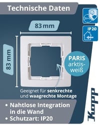 Ramă simplă pentru întrerupător Kopp Paris, Alb Arctic - 83x83x9,5 mm - Pentru priză și întrerupător - Ramă din plastic pentru întrerupător electric 2
