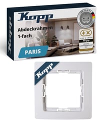 Ramă simplă pentru întrerupător Kopp Paris, Alb Arctic - 83x83x9,5 mm - Pentru priză și întrerupător - Ramă din plastic pentru întrerupător electric 1