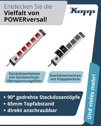 Kopp POWERversal 10-es Elosztó Ezüst-Fekete 1,4 m Kábellel, 90°-os Csatlakozókkal és Érintésvédelemmel, IP20, Csavarozható 6