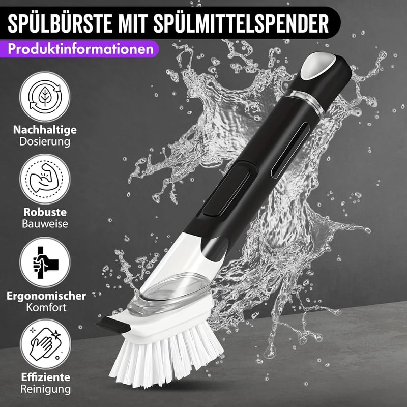 KORKENKURLING Mosogatókefe Szappan Adagolóval Fekete Szett Edény Serpenyő Tisztításhoz