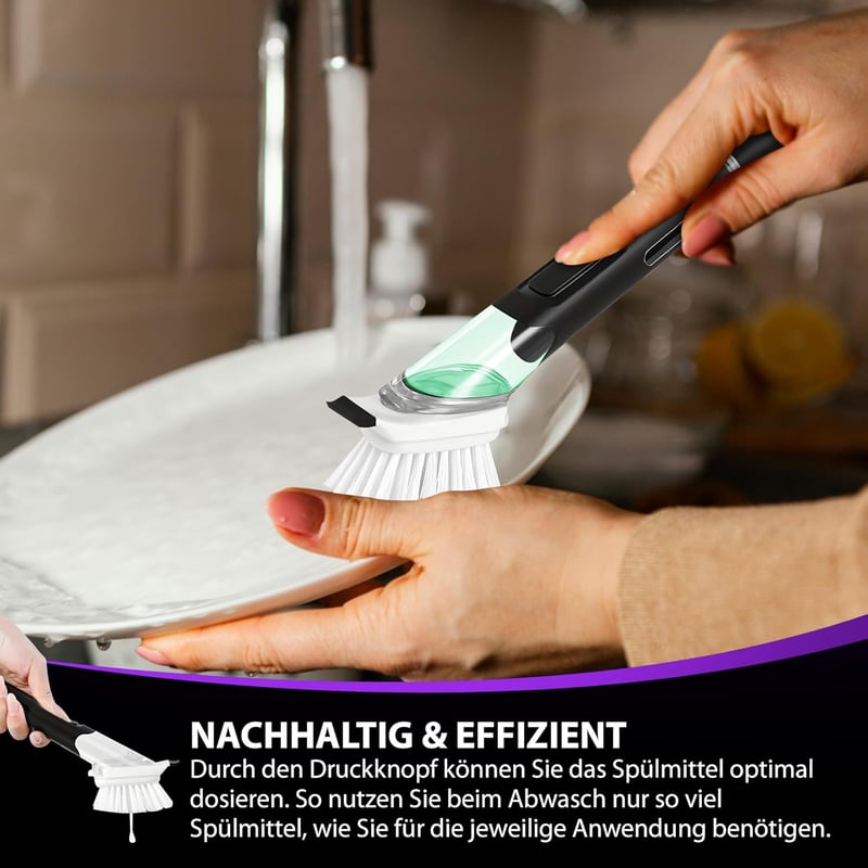 KORKENKURLING Mosogatókefe Szappan Adagolóval Fekete Szett Edény Serpenyő Tisztításhoz