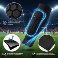 Detské futbalové chrániče holení KORVORIA veľkosť XS, priedušné chrániče s voštinovou štruktúrou a protišmykovým silikónom, pružné, čierne 2